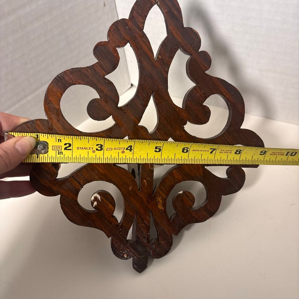 Vintage Dark Walnut Wood Shelf Ornate Fretwork Design 9" x 9.5" - Picture 7 of 10